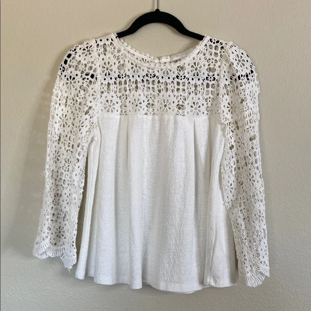Anthropologie Eri & Ali marigold lace blouse women’s small white